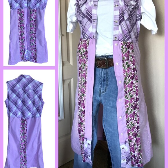 Patchwork Duster: Upcycled Boho Dress, Violet Spring Jacket (Size Small) - Picture 14 of 14
